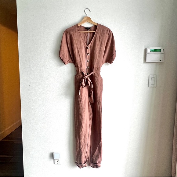 Express Linen Blend Tie Waist Jumpsuit XXS - Picture 2 of 11